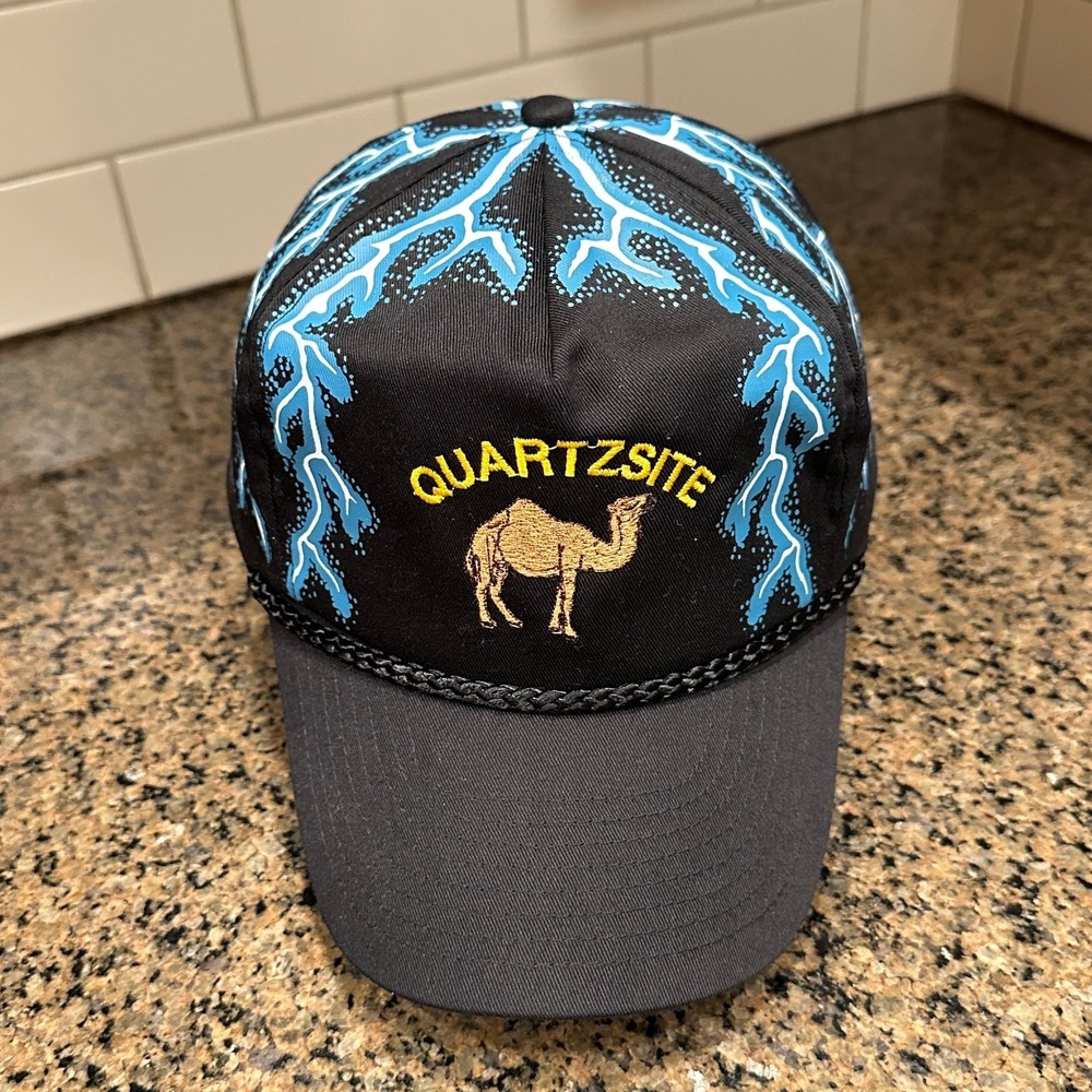 Vintage Quartzsite Arizona Nissun Rope Hat Snapback Blue Camel Lightning